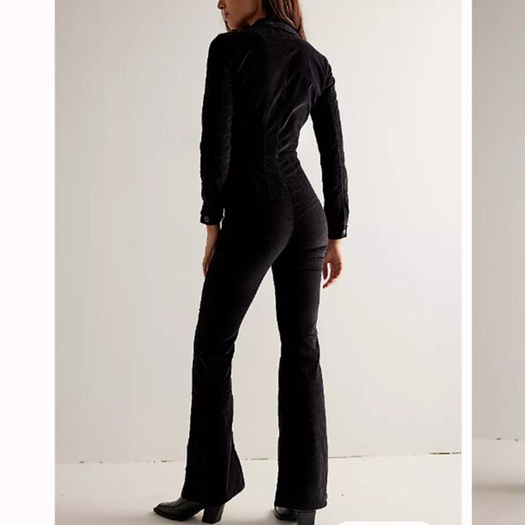 NEW FREE PEOPLE We The Free Cordovan Jayde Cord Flare Jumpsuit black